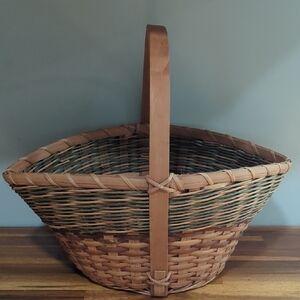 Handcrafted Woven Basket - Brown  Tan And Green.